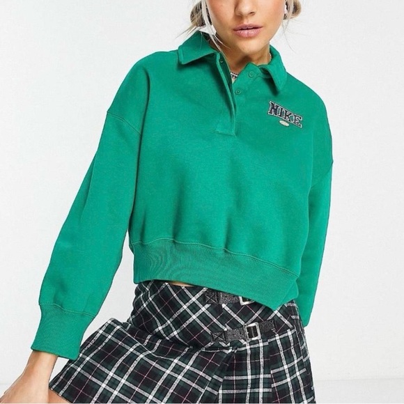 Nike Tops - Nike Vibrant Green Cropped Baggy Oversized fit pullover half button XXL Women's